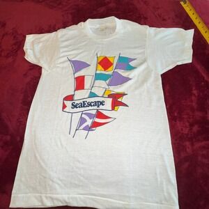 Vintage Screen Stars SeaEscape Cruise T-Shirt 80s Single Stitch White Medium